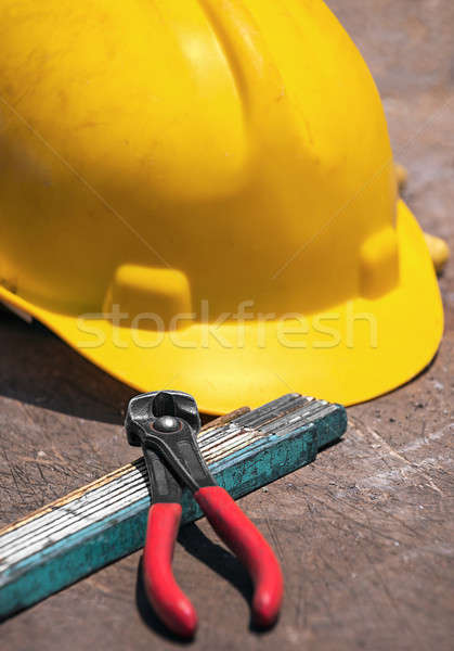Construction tools on wooden table Stock photo © akarelias