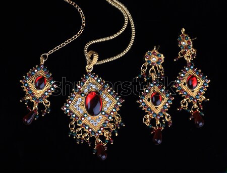 Indian Stil Schmuck Set Kette Ohrringe Stock foto © Akhilesh