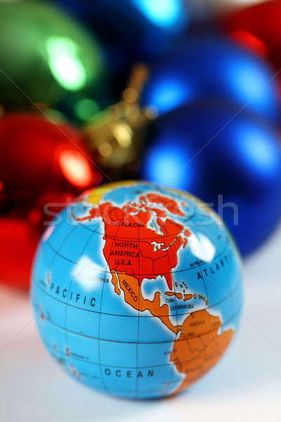 Natal decorações mundo globo azul Foto stock © Akhilesh