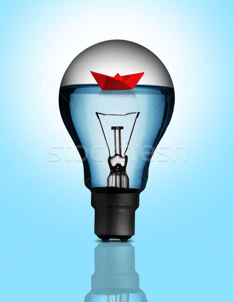 Electric Bulb with Water and Origami Paper Boat Stock photo © Akhilesh