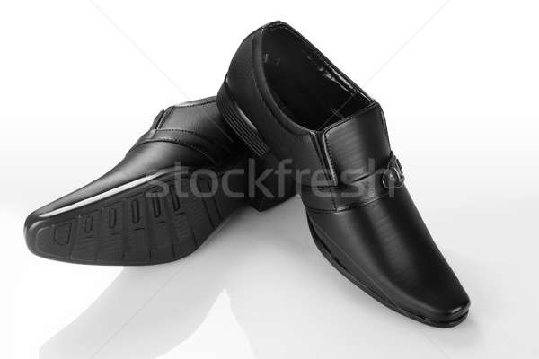 Stockfoto: Formeel · zwarte · leder · schoen · witte