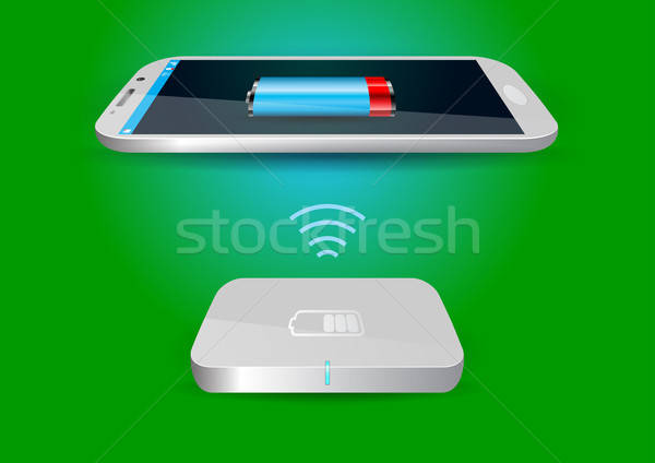 Wireless Battery Charger and Smartphone or Tablet - Vector Illus Stock photo © Akhilesh