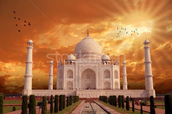 Belo Taj Mahal arquitetura Índia construção pôr do sol Foto stock © Akhilesh