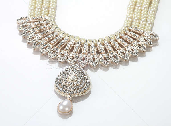 Modern Intricate Indian Jewellery Diamond Necklace on White Back Stock photo © Akhilesh