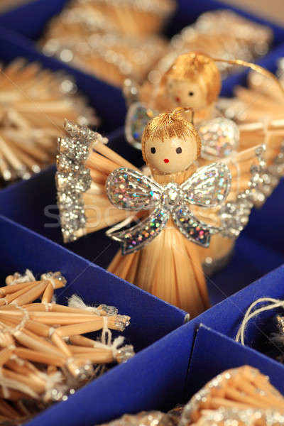 Foto stock: Pequeño · ángel · Navidad · ornamento · azul · cuadro