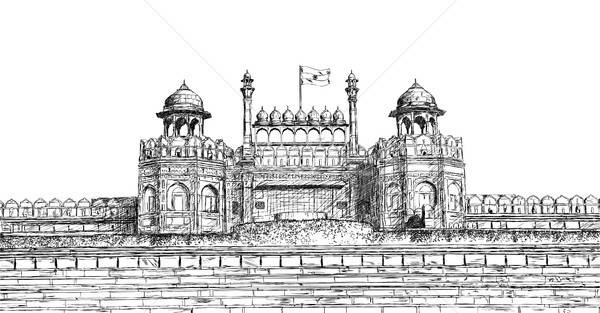 Stock photo: Red Fort, New Delhi, India - Detailed Vector Sketch Illustration