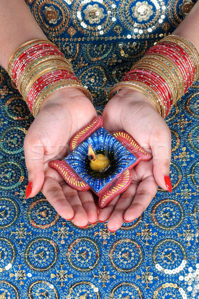 Diwali Celebration Diya on a Female Hand Stock photo © Akhilesh