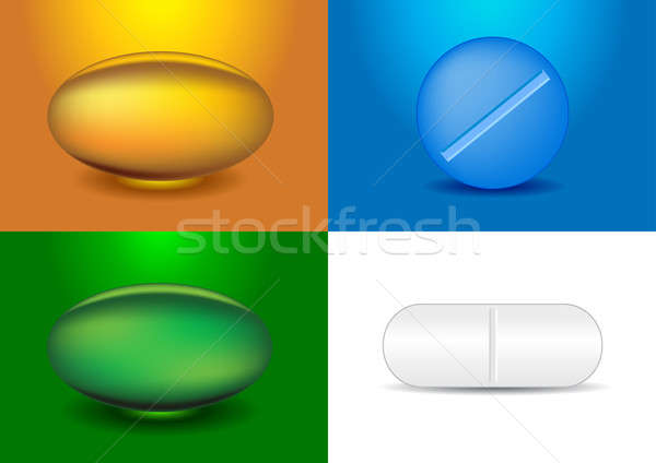 ストックフォト: セット · 異なる · カプセル · 医療 · 緑 · 青