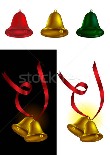 Natal decoração sino vermelho ouro fita Foto stock © Akhilesh