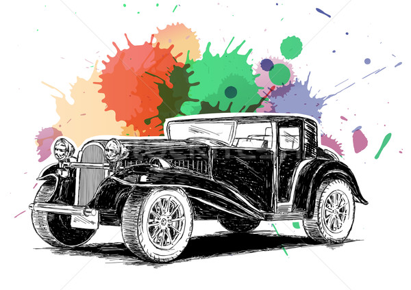 Vintage Retro Classic Old Car with colorful ink spatter Vector I Stock photo © Akhilesh