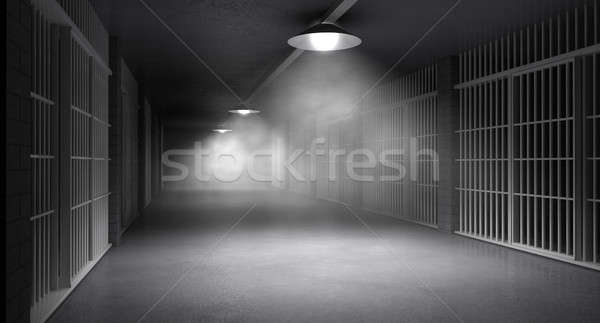 Kisértetjárta börtön folyosó kísérteties börtön éjszaka Stock fotó © albund