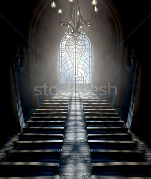 витраж окна Церкви темно интерьер Лучи Сток-фото © albund