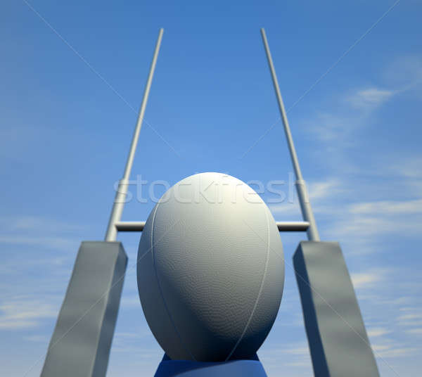 Rugby Ball Closeup Infront Of Posts Stock photo © albund