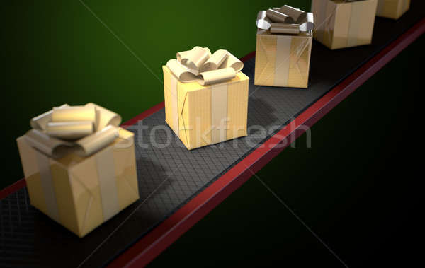Golden Wrapped Gift Box On Conveyor Stock photo © albund