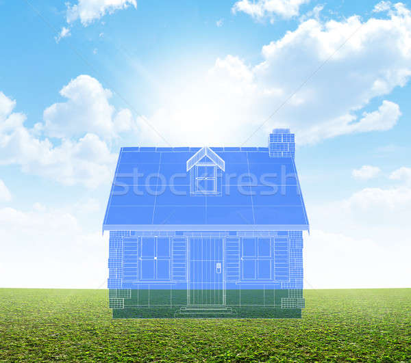 Cottage Blueprint On Green Lawn Stock photo © albund