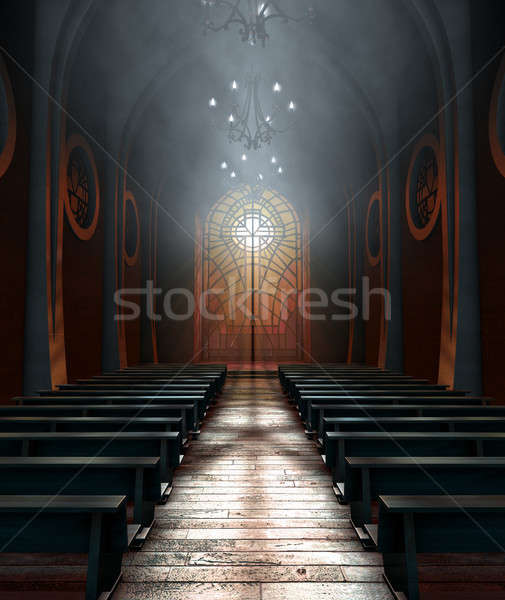 Foto stock: Vitrais · janela · igreja · escuro · interior