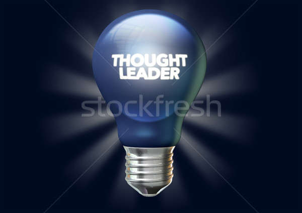 A regular blue light bulb with the phrase thought leadership illuminated on it on an isolated dark b Stock photo © albund