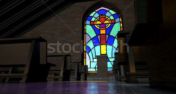 Gebrandschilderd glas venster kerk oude interieur stralen Stockfoto © albund