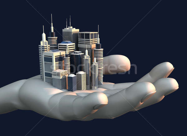 Skyscraper City In The Palm Of A Hand Stock photo © albund