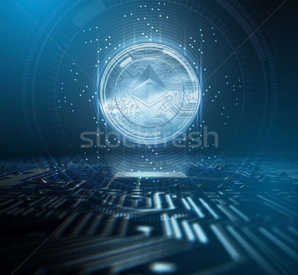 Cryptocurrency Ethereum Classic And Circuit Board Stock photo © albund