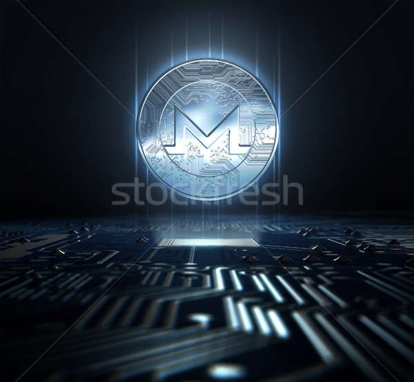 Stockfoto: Circuit · board · hologram · munt · vorm · computer · 3d · render