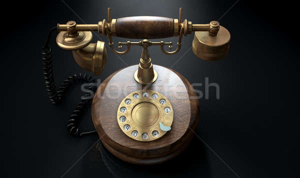 Stockfoto: Vintage · telefoon · donkere · geïsoleerd · hout · messing