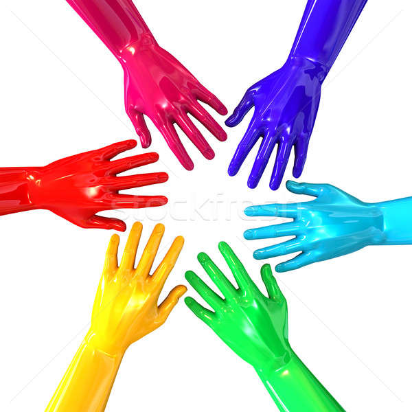 Hands Colorful Circle Reaching Inwards Stock photo © albund