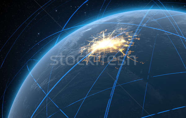 Planet With Illuminated City And Light Trails Stock photo © albund