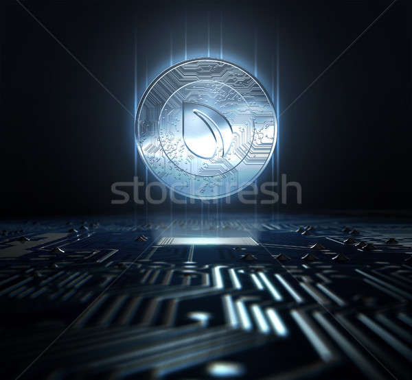 Circuit board hologram munt vorm computer 3d render Stockfoto © albund