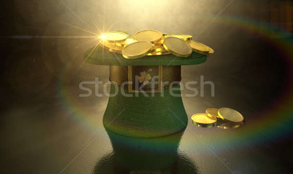 Green Leprechaun Hat Filled With Gold Coins Stock photo © albund