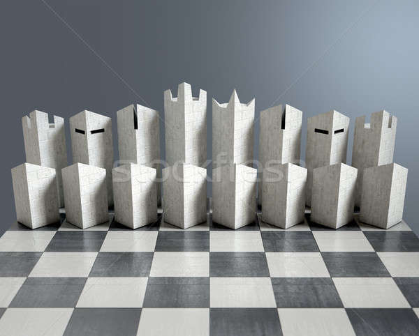 Modern sakk szett 3d render minimalista kezdet Stock fotó © albund