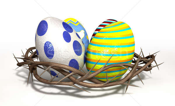 Korona húsvéti tojások négy fészek ki húsvét Stock fotó © albund