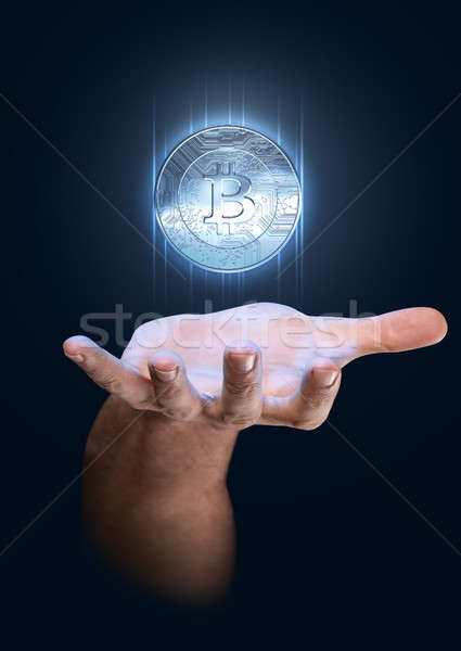Hand hologram mannelijke omhoog Blauw Stockfoto © albund