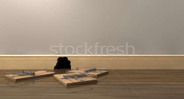 Stock photo: Three Mousetraps Outside A Hole
