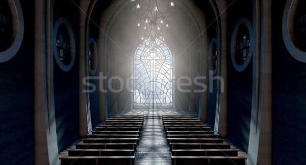 витраж окна Церкви темно интерьер Лучи Сток-фото © albund
