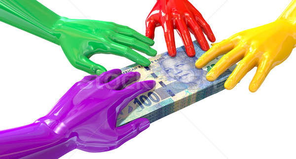 Hands Colorful Grabbing At South African Rands Stock photo © albund
