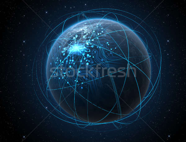 Planet With Illuminated Network And Light Trails Stock photo © albund