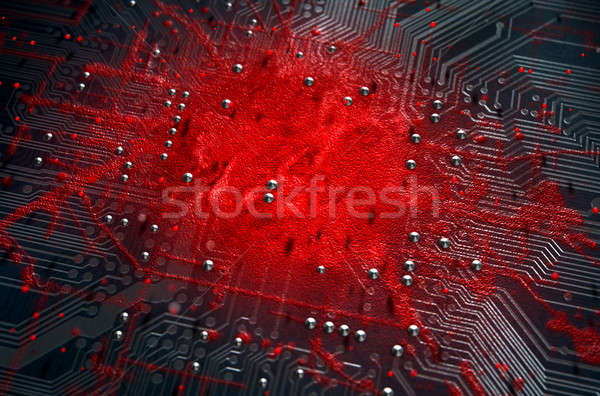 マクロ 回路基板 感染 3dのレンダリング 表示 赤 ストックフォト © albund