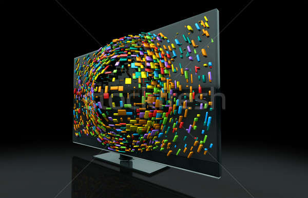 Imagine de stoc: Televiziune · cu · ecran · plat · lcd · televizor · colorat · cuburi