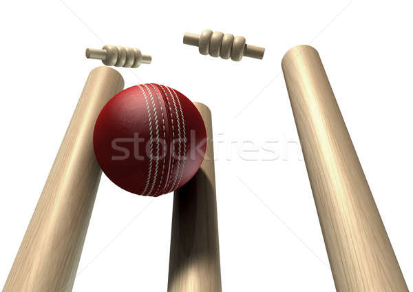 Cricket Ball Hitting Wickets Front Isolated Stock photo © albund