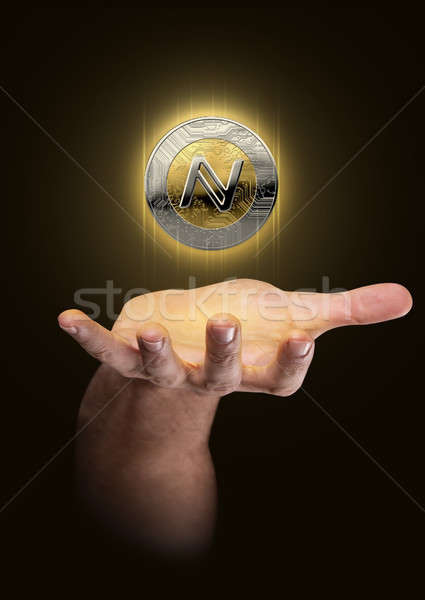 Hand hologram mannelijke omhoog goud Stockfoto © albund
