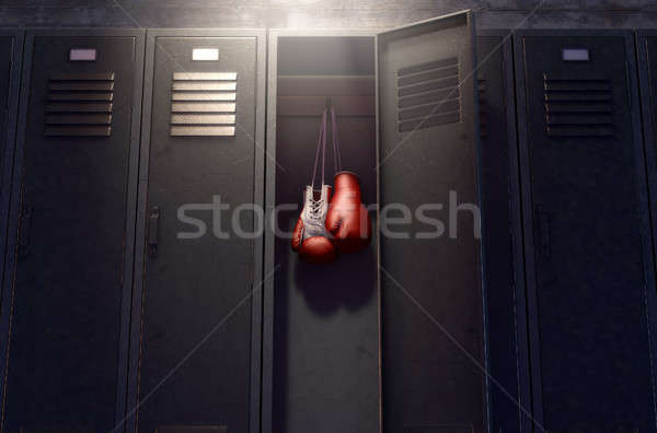 Otwarte szafka w górę rękawice bokserskie rząd metal Zdjęcia stock © albund