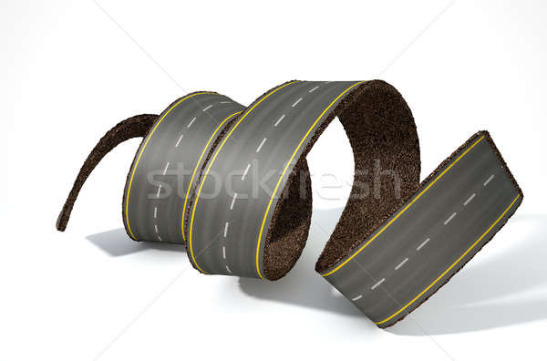 A concept image of a strip of tar that has been peeled and curled on an isolated white studio backgr Stock photo © albund