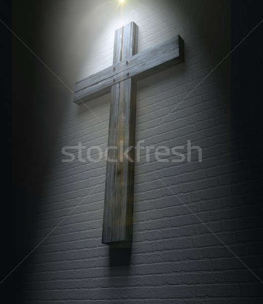 Crucifix mur Spotlight bois blanche [[stock_photo]] © albund