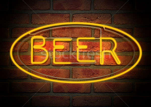 Stockfoto: Neon · bier · teken · gezicht · muur · verlicht