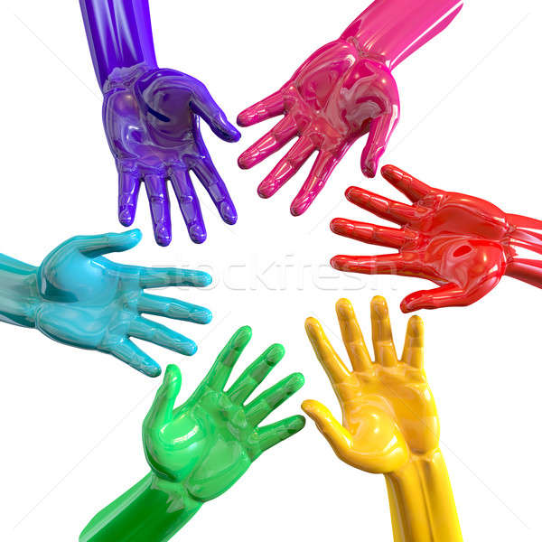 Hands Colorful Circle Reaching Inwards Stock photo © albund