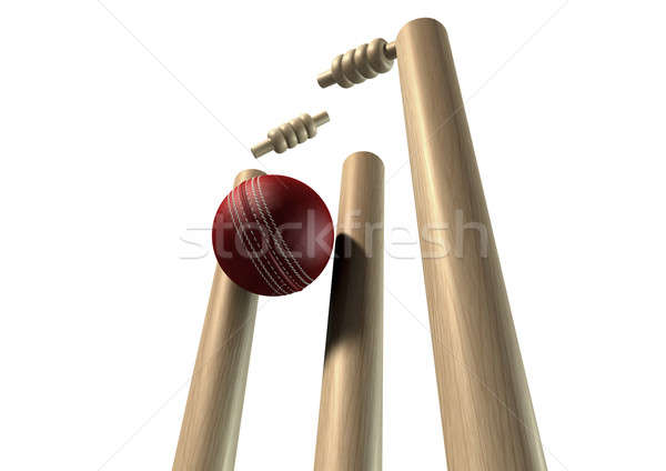 Cricket Ball Hitting Wickets Perspective Isolated Stock photo © albund