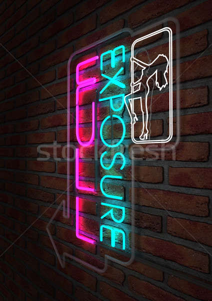 Neon Stripper Zeichen Gesicht Backsteinmauer beleuchtet Stock foto © albund