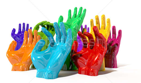 Hands Colorful Reaching Skyward Stock photo © albund
