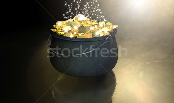 Edény arany öntöttvas arany érmék varázslatos sötét Stock fotó © albund